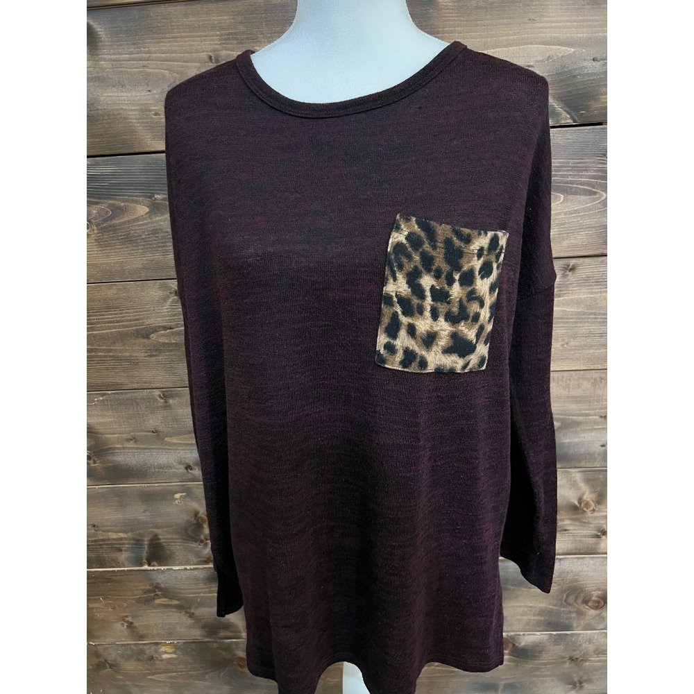 Women’s Bellamie Burgundy Shirt with Leopard print pocket‎